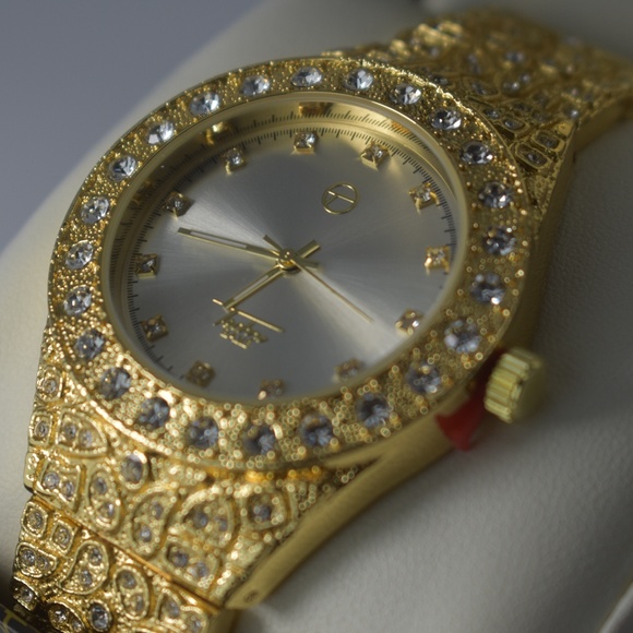 Mens 14K Gold Plated Iced Out Nugget Watch - Picture 2 of 5
